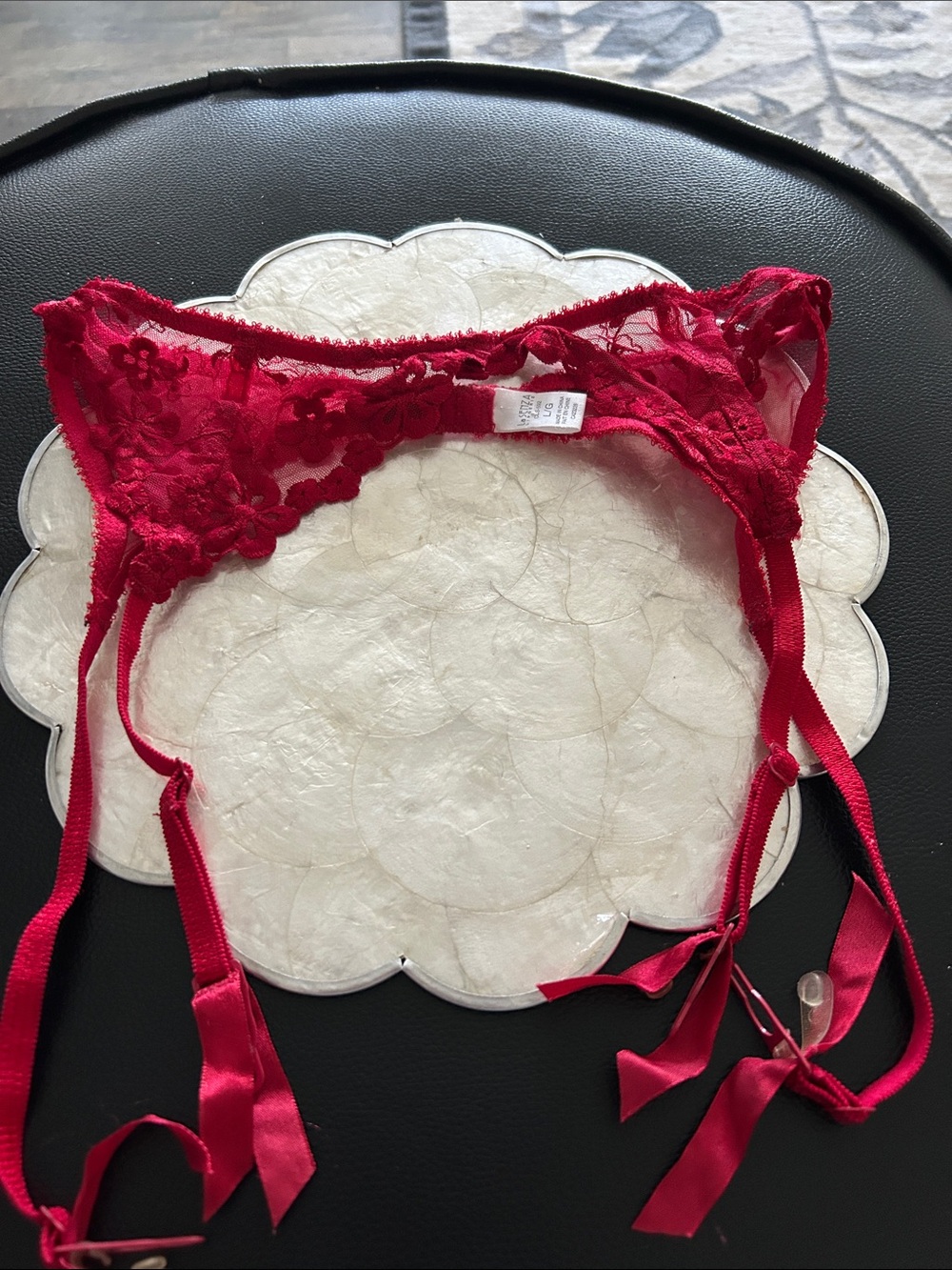La SENZA Red Lace Floral Garter Belt